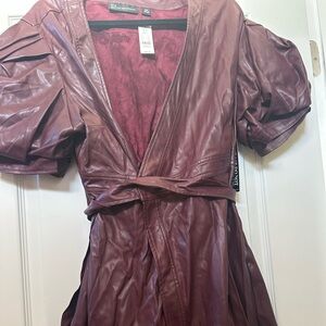 NY & Company Brand New with tags Burgundy Faux Leather Dress with Puff Sleeves